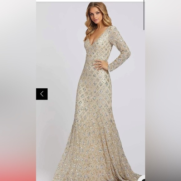 Mac Duggal Dresses & Skirts - Mac Duggal nude embellished long sleeve gown maxi dress formal wedding party sz8